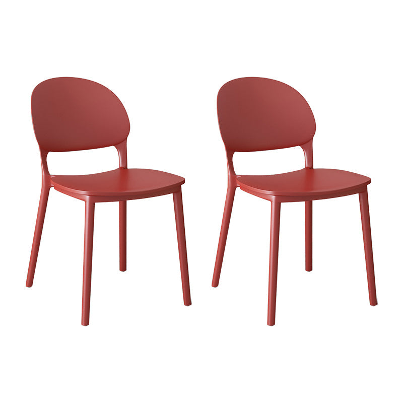 Contemporary Style Plastic Dining Chairs Open Back Dining Stackable Chair for Kitchen Red 2 Piece Set Clearhalo ' kitchen&dining_furn' 'Dining Chairs' 'Dining Tables & Seating' 'dining_chair' 'furn' 'furn_dining_chair' 'Furniture' 'furniture_dining_chair' 'Kitchen & Dining Furniture' 'kitchen' 3967499
