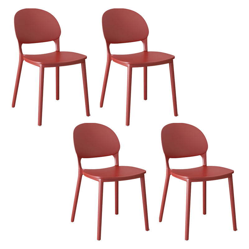 Contemporary Style Plastic Dining Chairs Open Back Dining Stackable Chair for Kitchen Red 4 Piece Set Clearhalo ' kitchen&dining_furn' 'Dining Chairs' 'Dining Tables & Seating' 'dining_chair' 'furn' 'furn_dining_chair' 'Furniture' 'furniture_dining_chair' 'Kitchen & Dining Furniture' 'kitchen' 3967502