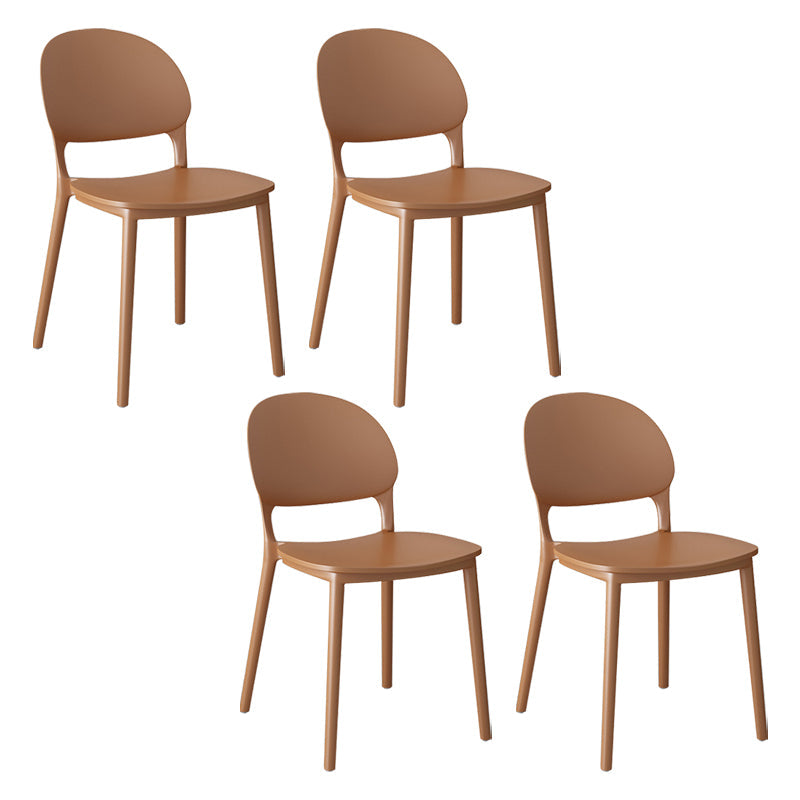 Contemporary Style Plastic Dining Chairs Open Back Dining Stackable Chair for Kitchen Brown 4 Piece Set Clearhalo ' kitchen&dining_furn' 'Dining Chairs' 'Dining Tables & Seating' 'dining_chair' 'furn' 'furn_dining_chair' 'Furniture' 'furniture_dining_chair' 'Kitchen & Dining Furniture' 'kitchen' 3967508