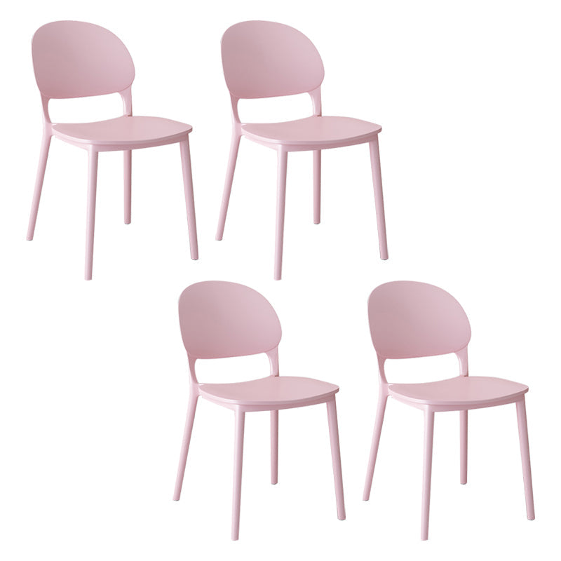 Contemporary Style Plastic Dining Chairs Open Back Dining Stackable Chair for Kitchen Pink 4 Piece Set Clearhalo ' kitchen&dining_furn' 'Dining Chairs' 'Dining Tables & Seating' 'dining_chair' 'furn' 'furn_dining_chair' 'Furniture' 'furniture_dining_chair' 'Kitchen & Dining Furniture' 'kitchen' 3967511