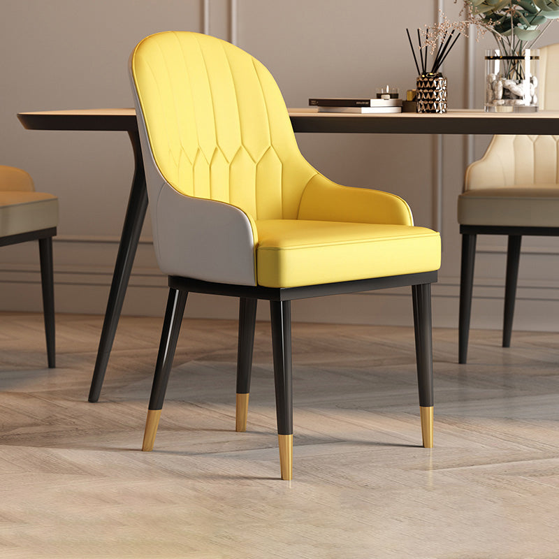 Scandinavian Style Metal Dining Chair Cushioned Dining Room Arm Single Chair Yellow-Gray Clearhalo ' kitchen&dining_furn' 'Dining Chairs' 'Dining Tables & Seating' 'dining_chair' 'furn' 'furn_dining_chair' 'Furniture' 'furniture_dining_chair' 'Kitchen & Dining Furniture' 'kitchen' 3967594