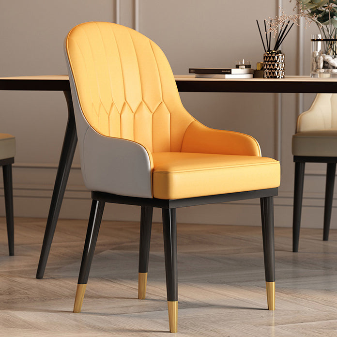 Scandinavian Style Metal Dining Chair Cushioned Dining Room Arm Single Chair Gray-Orange Clearhalo ' kitchen&dining_furn' 'Dining Chairs' 'Dining Tables & Seating' 'dining_chair' 'furn' 'furn_dining_chair' 'Furniture' 'furniture_dining_chair' 'Kitchen & Dining Furniture' 'kitchen' 3967598