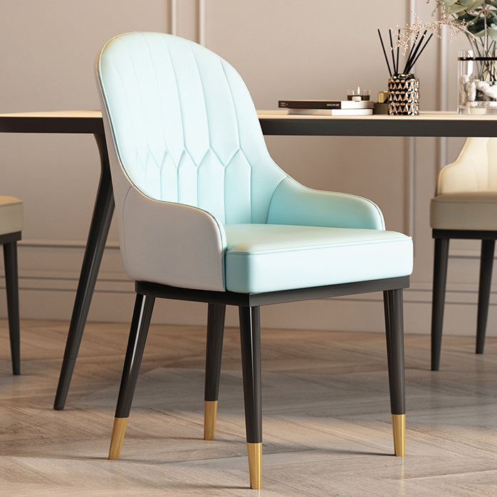 Scandinavian Style Metal Dining Chair Cushioned Dining Room Arm Single Chair Gray-Blue Clearhalo ' kitchen&dining_furn' 'Dining Chairs' 'Dining Tables & Seating' 'dining_chair' 'furn' 'furn_dining_chair' 'Furniture' 'furniture_dining_chair' 'Kitchen & Dining Furniture' 'kitchen' 3967600