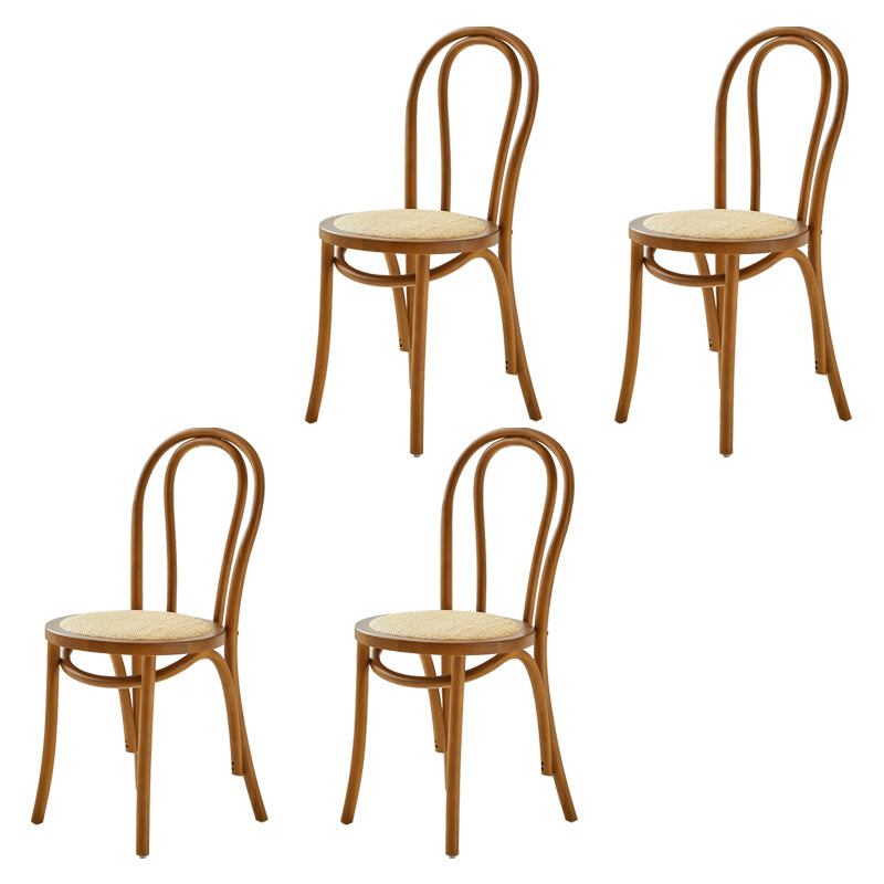 Contemporary Solid Beech Wood Chair Windsor Back Side Kitchen Dining Chairs Brown Wicker & Rattan 4 Piece Set Clearhalo ' kitchen&dining_furn' 'Dining Chairs' 'Dining Tables & Seating' 'dining_chair' 'furn' 'furn_dining_chair' 'Furniture' 'furniture_dining_chair' 'Kitchen & Dining Furniture' 'kitchen' 3967726