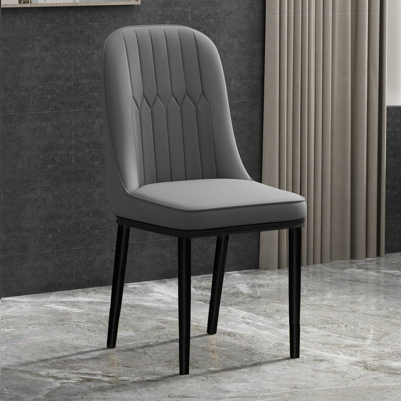 Scandinavian Style Metal Chair Set Kitchen Solid Back Dining Side Chairs Dark Gray-Black 1 Piece Clearhalo ' kitchen&dining_furn' 'Dining Chairs' 'Dining Tables & Seating' 'dining_chair' 'furn' 'furn_dining_chair' 'Furniture' 'furniture_dining_chair' 'Kitchen & Dining Furniture' 'kitchen' 3967770