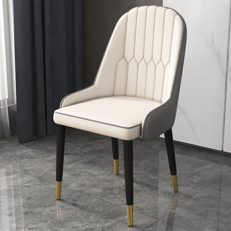 Home Scandinavian Arm Chair Parsons Back Upholstered Metal Dining Room Chair White-Gray 1 Piece Clearhalo ' kitchen&dining_furn' 'Dining Chairs' 'Dining Tables & Seating' 'dining_chair' 'furn' 'furn_dining_chair' 'Furniture' 'furniture_dining_chair' 'Kitchen & Dining Furniture' 'kitchen' 3967881