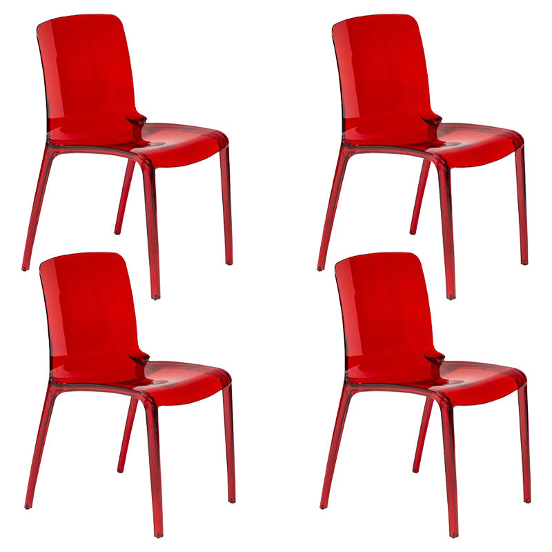 Scandinavian Style Plastic Chair Set Solid Back Side Kitchen Dining Chairs Red 4 Piece Set Clearhalo ' kitchen&dining_furn' 'Dining Chairs' 'Dining Tables & Seating' 'dining_chair' 'furn' 'furn_dining_chair' 'Furniture' 'furniture_dining_chair' 'Kitchen & Dining Furniture' 'kitchen' 3967899