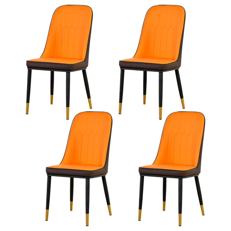 Scandinavian Metal Chairs Set Kitchen Solid Back Dining Side Chair (Set of 4) Khaki-Orange Brass Gold Clearhalo ' kitchen&dining_furn' 'Dining Chairs' 'Dining Tables & Seating' 'dining_chair' 'furn' 'furn_dining_chair' 'Furniture' 'furniture_dining_chair' 'Kitchen & Dining Furniture' 'kitchen' 3968005