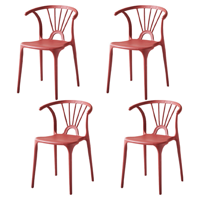 Modern Indoor-Outdoor Plastic Side Chair Armless Wishbone Stackable Chair Red 4 Piece Set Clearhalo ' kitchen&dining_furn' 'Dining Chairs' 'Dining Tables & Seating' 'dining_chair' 'furn' 'furn_dining_chair' 'Furniture' 'furniture_dining_chair' 'Kitchen & Dining Furniture' 'kitchen' 3968085