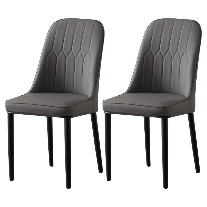 Glam Style Metal Dining Room Chairs Armless Parsons Leather Chair for Restaurant Dark Gray 2 Piece Set Black Clearhalo ' kitchen&dining_furn' 'Dining Chairs' 'Dining Tables & Seating' 'dining_chair' 'furn' 'furn_dining_chair' 'Furniture' 'furniture_dining_chair' 'Kitchen & Dining Furniture' 'kitchen' 3968230