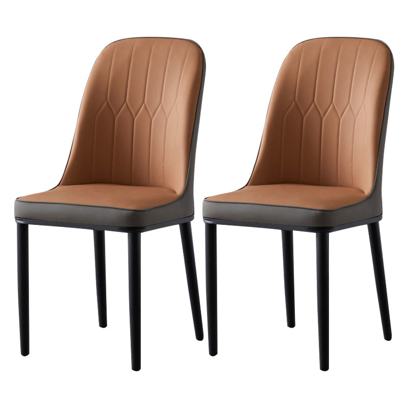 Glam Style Metal Dining Room Chairs Armless Parsons Leather Chair for Restaurant Light Orange 2 Piece Set Black Clearhalo ' kitchen&dining_furn' 'Dining Chairs' 'Dining Tables & Seating' 'dining_chair' 'furn' 'furn_dining_chair' 'Furniture' 'furniture_dining_chair' 'Kitchen & Dining Furniture' 'kitchen' 3968249