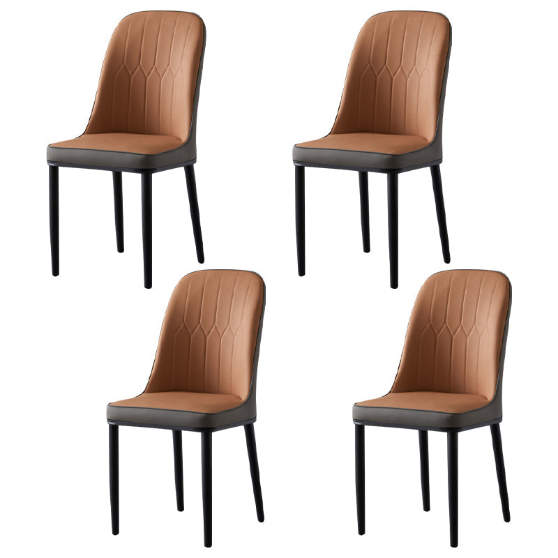 Glam Style Metal Dining Room Chairs Armless Parsons Leather Chair for Restaurant Light Orange 4 Piece Set Black Clearhalo ' kitchen&dining_furn' 'Dining Chairs' 'Dining Tables & Seating' 'dining_chair' 'furn' 'furn_dining_chair' 'Furniture' 'furniture_dining_chair' 'Kitchen & Dining Furniture' 'kitchen' 3968251