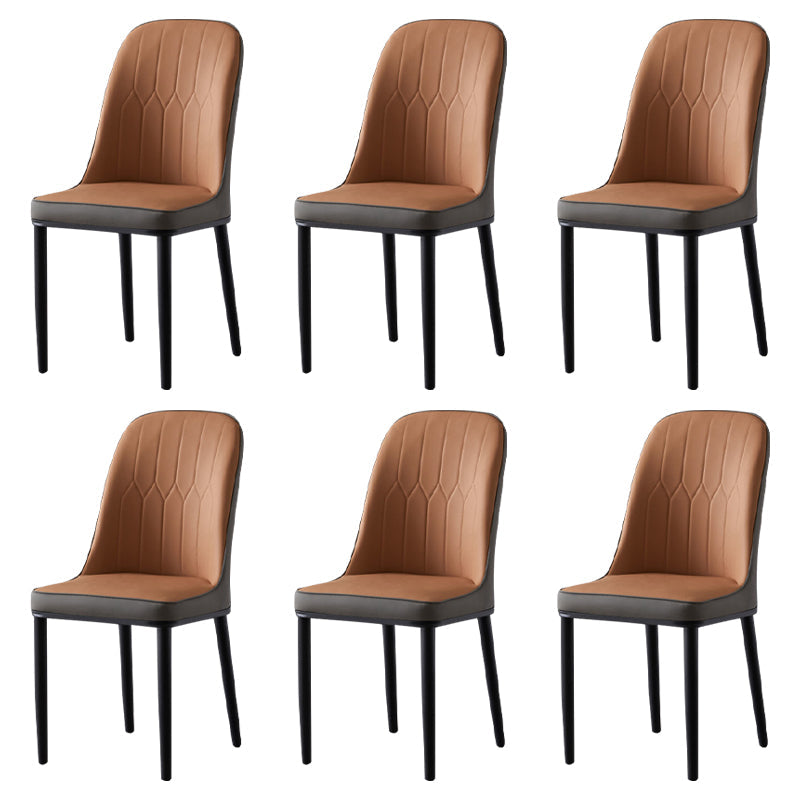 Glam Style Metal Dining Room Chairs Armless Parsons Leather Chair for Restaurant Light Orange 6 Piece Set Black Clearhalo ' kitchen&dining_furn' 'Dining Chairs' 'Dining Tables & Seating' 'dining_chair' 'furn' 'furn_dining_chair' 'Furniture' 'furniture_dining_chair' 'Kitchen & Dining Furniture' 'kitchen' 3968252