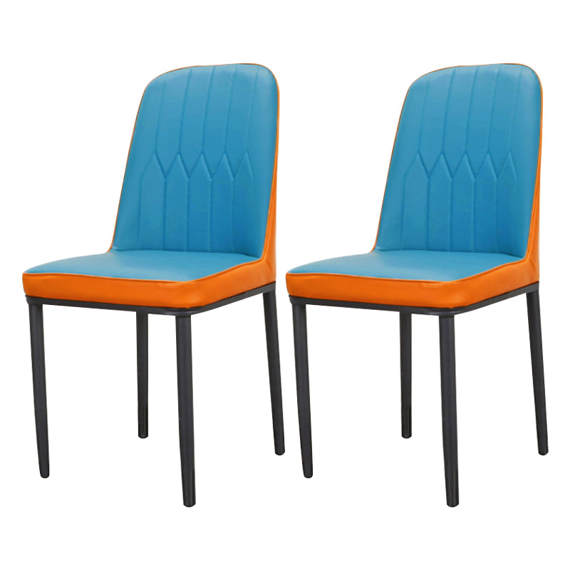 Glam Style Metal Dining Room Chairs Armless Parsons Leather Chair for Restaurant Blue-Orange 2 Piece Set Black Clearhalo ' kitchen&dining_furn' 'Dining Chairs' 'Dining Tables & Seating' 'dining_chair' 'furn' 'furn_dining_chair' 'Furniture' 'furniture_dining_chair' 'Kitchen & Dining Furniture' 'kitchen' 3968256