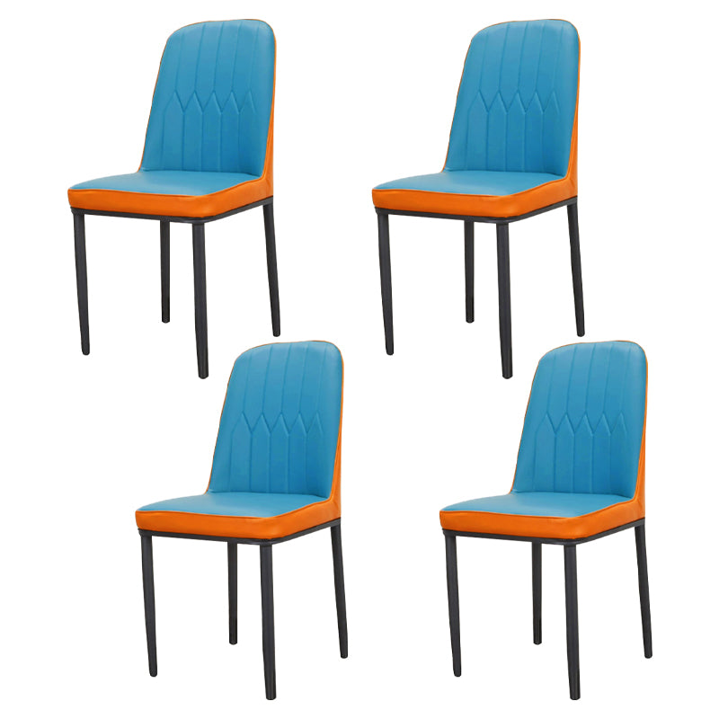 Glam Style Metal Dining Room Chairs Armless Parsons Leather Chair for Restaurant Blue-Orange 4 Piece Set Black Clearhalo ' kitchen&dining_furn' 'Dining Chairs' 'Dining Tables & Seating' 'dining_chair' 'furn' 'furn_dining_chair' 'Furniture' 'furniture_dining_chair' 'Kitchen & Dining Furniture' 'kitchen' 3968257