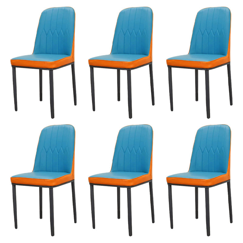 Glam Style Metal Dining Room Chairs Armless Parsons Leather Chair for Restaurant Blue-Orange 6 Piece Set Black Clearhalo ' kitchen&dining_furn' 'Dining Chairs' 'Dining Tables & Seating' 'dining_chair' 'furn' 'furn_dining_chair' 'Furniture' 'furniture_dining_chair' 'Kitchen & Dining Furniture' 'kitchen' 3968258