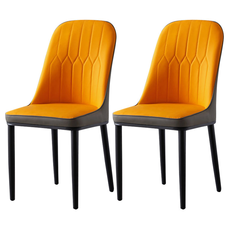Glam Style Metal Dining Room Chairs Armless Parsons Leather Chair for Restaurant Gray-Orange 2 Piece Set Black Clearhalo ' kitchen&dining_furn' 'Dining Chairs' 'Dining Tables & Seating' 'dining_chair' 'furn' 'furn_dining_chair' 'Furniture' 'furniture_dining_chair' 'Kitchen & Dining Furniture' 'kitchen' 3968259