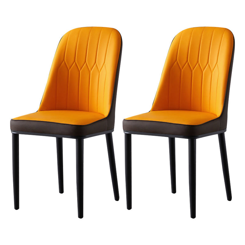 Glam Style Metal Dining Room Chairs Armless Parsons Leather Chair for Restaurant Yellow-Brown 2 Piece Set Black Clearhalo ' kitchen&dining_furn' 'Dining Chairs' 'Dining Tables & Seating' 'dining_chair' 'furn' 'furn_dining_chair' 'Furniture' 'furniture_dining_chair' 'Kitchen & Dining Furniture' 'kitchen' 3968262