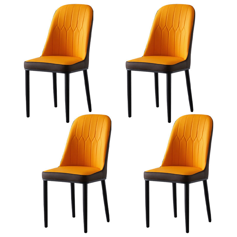 Glam Style Metal Dining Room Chairs Armless Parsons Leather Chair for Restaurant Yellow-Brown 4 Piece Set Black Clearhalo ' kitchen&dining_furn' 'Dining Chairs' 'Dining Tables & Seating' 'dining_chair' 'furn' 'furn_dining_chair' 'Furniture' 'furniture_dining_chair' 'Kitchen & Dining Furniture' 'kitchen' 3968263