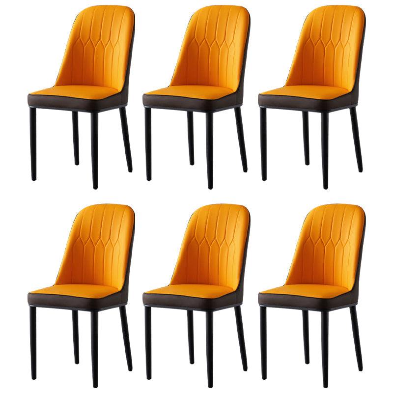 Glam Style Metal Dining Room Chairs Armless Parsons Leather Chair for Restaurant Yellow-Brown 6 Piece Set Black Clearhalo ' kitchen&dining_furn' 'Dining Chairs' 'Dining Tables & Seating' 'dining_chair' 'furn' 'furn_dining_chair' 'Furniture' 'furniture_dining_chair' 'Kitchen & Dining Furniture' 'kitchen' 3968264