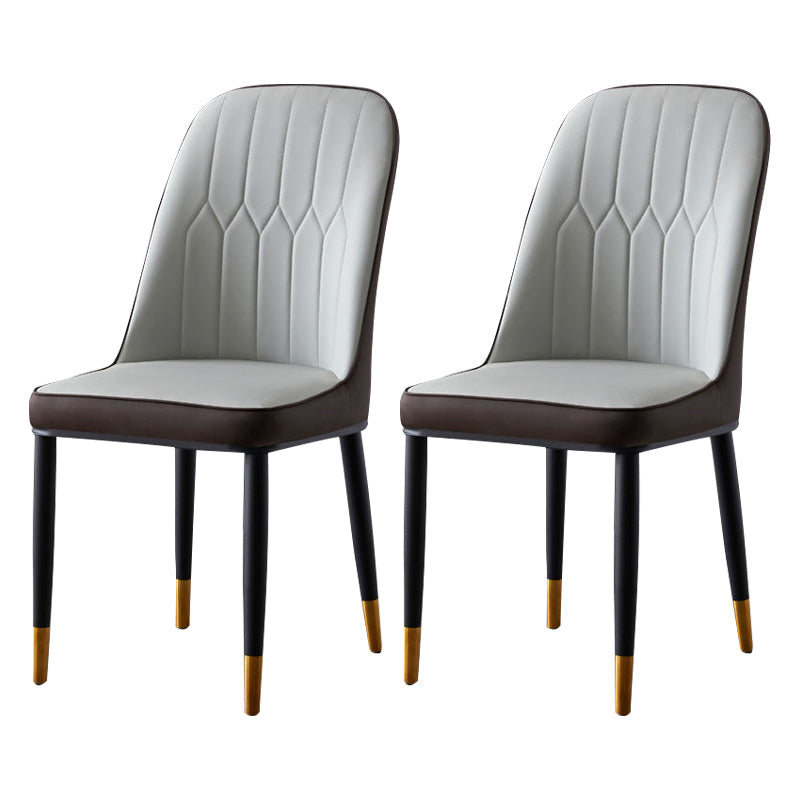 Glam Style Metal Dining Room Chairs Armless Parsons Leather Chair for Restaurant Grey 2 Piece Set Brass Gold Clearhalo ' kitchen&dining_furn' 'Dining Chairs' 'Dining Tables & Seating' 'dining_chair' 'furn' 'furn_dining_chair' 'Furniture' 'furniture_dining_chair' 'Kitchen & Dining Furniture' 'kitchen' 3968265