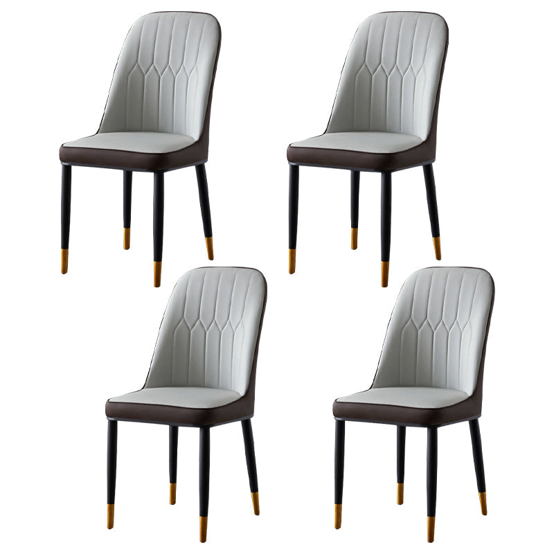 Glam Style Metal Dining Room Chairs Armless Parsons Leather Chair for Restaurant Grey 4 Piece Set Brass Gold Clearhalo ' kitchen&dining_furn' 'Dining Chairs' 'Dining Tables & Seating' 'dining_chair' 'furn' 'furn_dining_chair' 'Furniture' 'furniture_dining_chair' 'Kitchen & Dining Furniture' 'kitchen' 3968266