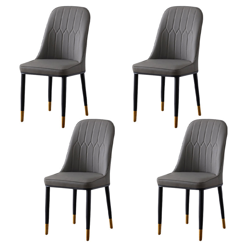 Glam Style Metal Dining Room Chairs Armless Parsons Leather Chair for Restaurant Dark Gray 4 Piece Set Brass Gold Clearhalo ' kitchen&dining_furn' 'Dining Chairs' 'Dining Tables & Seating' 'dining_chair' 'furn' 'furn_dining_chair' 'Furniture' 'furniture_dining_chair' 'Kitchen & Dining Furniture' 'kitchen' 3968269
