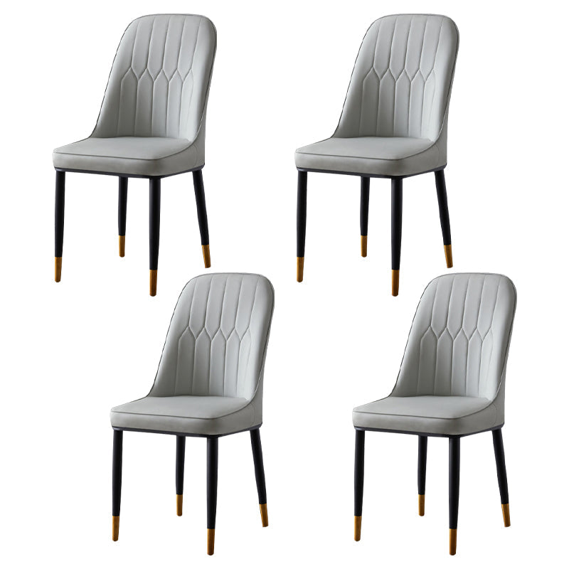 Glam Style Metal Dining Room Chairs Armless Parsons Leather Chair for Restaurant Light Gray 4 Piece Set Brass Gold Clearhalo ' kitchen&dining_furn' 'Dining Chairs' 'Dining Tables & Seating' 'dining_chair' 'furn' 'furn_dining_chair' 'Furniture' 'furniture_dining_chair' 'Kitchen & Dining Furniture' 'kitchen' 3968272
