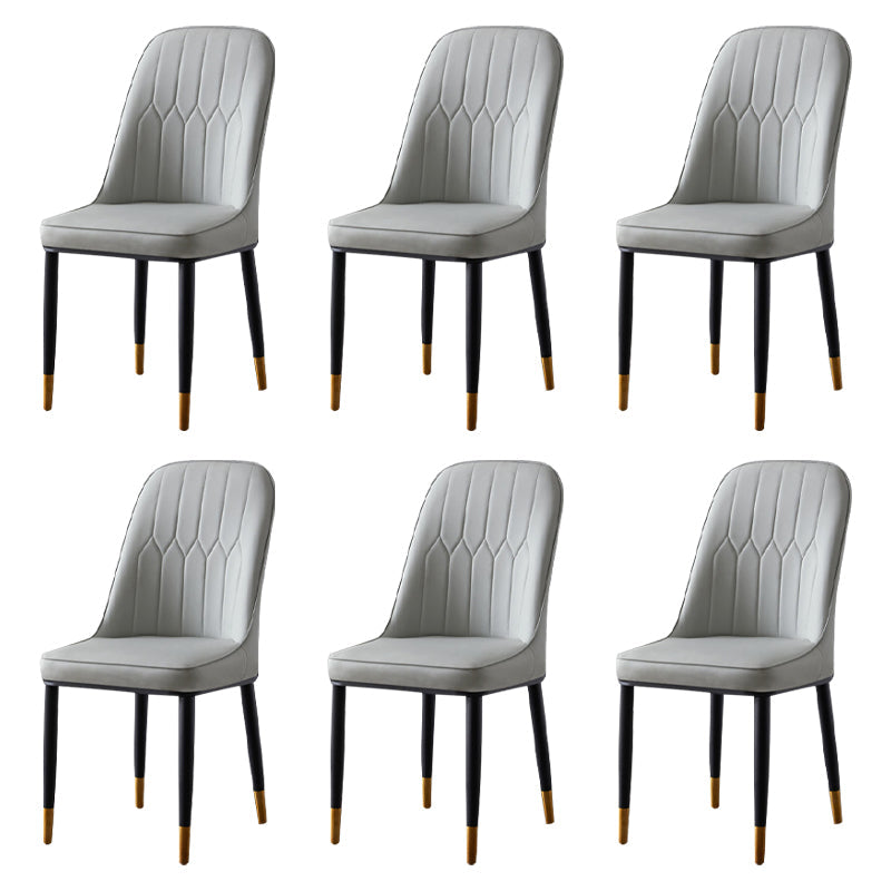 Glam Style Metal Dining Room Chairs Armless Parsons Leather Chair for Restaurant Light Gray 6 Piece Set Brass Gold Clearhalo ' kitchen&dining_furn' 'Dining Chairs' 'Dining Tables & Seating' 'dining_chair' 'furn' 'furn_dining_chair' 'Furniture' 'furniture_dining_chair' 'Kitchen & Dining Furniture' 'kitchen' 3968273