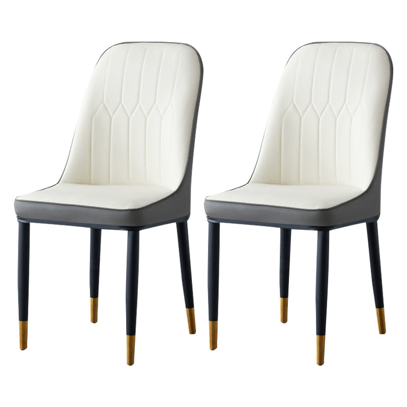 Glam Style Metal Dining Room Chairs Armless Parsons Leather Chair for Restaurant White-Gray 2 Piece Set Brass Gold Clearhalo ' kitchen&dining_furn' 'Dining Chairs' 'Dining Tables & Seating' 'dining_chair' 'furn' 'furn_dining_chair' 'Furniture' 'furniture_dining_chair' 'Kitchen & Dining Furniture' 'kitchen' 3968274