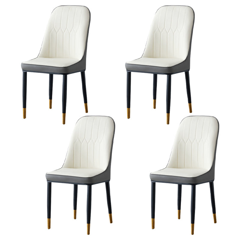 Glam Style Metal Dining Room Chairs Armless Parsons Leather Chair for Restaurant White-Gray 4 Piece Set Brass Gold Clearhalo ' kitchen&dining_furn' 'Dining Chairs' 'Dining Tables & Seating' 'dining_chair' 'furn' 'furn_dining_chair' 'Furniture' 'furniture_dining_chair' 'Kitchen & Dining Furniture' 'kitchen' 3968275