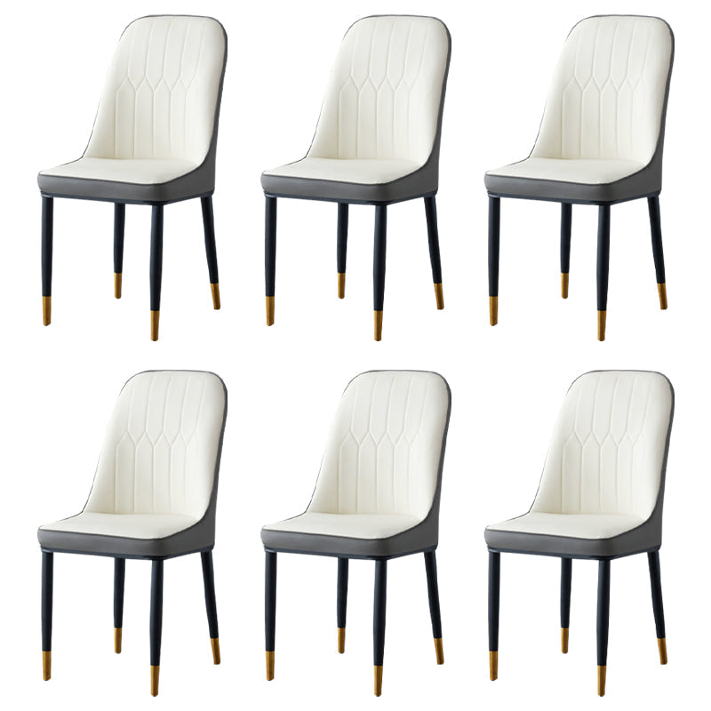 Glam Style Metal Dining Room Chairs Armless Parsons Leather Chair for Restaurant White-Gray 6 Piece Set Brass Gold Clearhalo ' kitchen&dining_furn' 'Dining Chairs' 'Dining Tables & Seating' 'dining_chair' 'furn' 'furn_dining_chair' 'Furniture' 'furniture_dining_chair' 'Kitchen & Dining Furniture' 'kitchen' 3968276