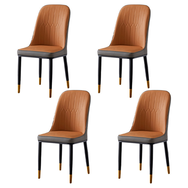 Glam Style Metal Dining Room Chairs Armless Parsons Leather Chair for Restaurant Light Orange 4 Piece Set Brass Gold Clearhalo ' kitchen&dining_furn' 'Dining Chairs' 'Dining Tables & Seating' 'dining_chair' 'furn' 'furn_dining_chair' 'Furniture' 'furniture_dining_chair' 'Kitchen & Dining Furniture' 'kitchen' 3968278