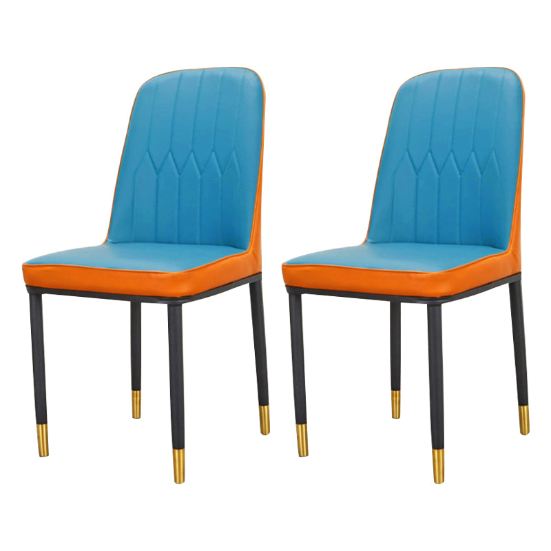Glam Style Metal Dining Room Chairs Armless Parsons Leather Chair for Restaurant Blue-Orange 2 Piece Set Brass Gold Clearhalo ' kitchen&dining_furn' 'Dining Chairs' 'Dining Tables & Seating' 'dining_chair' 'furn' 'furn_dining_chair' 'Furniture' 'furniture_dining_chair' 'Kitchen & Dining Furniture' 'kitchen' 3968280
