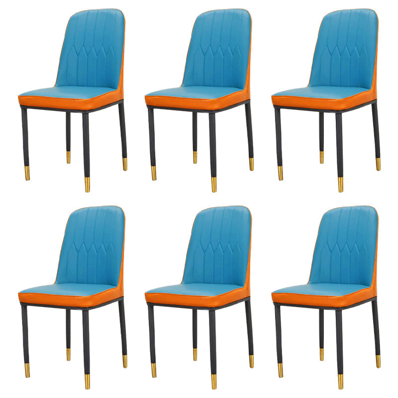 Glam Style Metal Dining Room Chairs Armless Parsons Leather Chair for Restaurant Blue-Orange 6 Piece Set Brass Gold Clearhalo ' kitchen&dining_furn' 'Dining Chairs' 'Dining Tables & Seating' 'dining_chair' 'furn' 'furn_dining_chair' 'Furniture' 'furniture_dining_chair' 'Kitchen & Dining Furniture' 'kitchen' 3968282