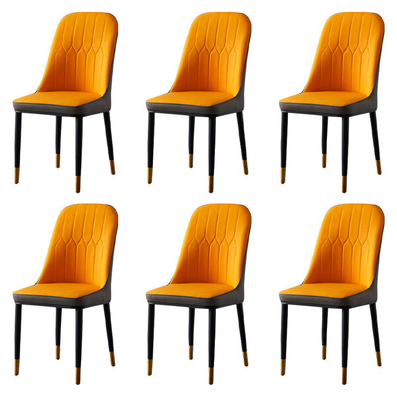 Glam Style Metal Dining Room Chairs Armless Parsons Leather Chair for Restaurant Gray-Orange 6 Piece Set Brass Gold Clearhalo ' kitchen&dining_furn' 'Dining Chairs' 'Dining Tables & Seating' 'dining_chair' 'furn' 'furn_dining_chair' 'Furniture' 'furniture_dining_chair' 'Kitchen & Dining Furniture' 'kitchen' 3968285