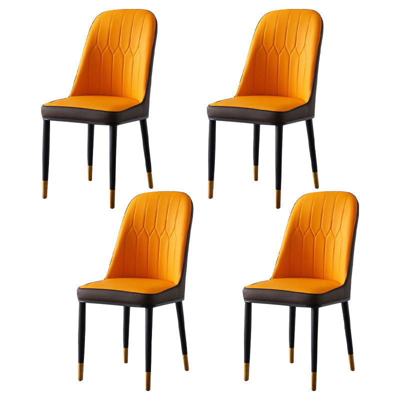 Glam Style Metal Dining Room Chairs Armless Parsons Leather Chair for Restaurant Yellow-Brown 4 Piece Set Brass Gold Clearhalo ' kitchen&dining_furn' 'Dining Chairs' 'Dining Tables & Seating' 'dining_chair' 'furn' 'furn_dining_chair' 'Furniture' 'furniture_dining_chair' 'Kitchen & Dining Furniture' 'kitchen' 3968287
