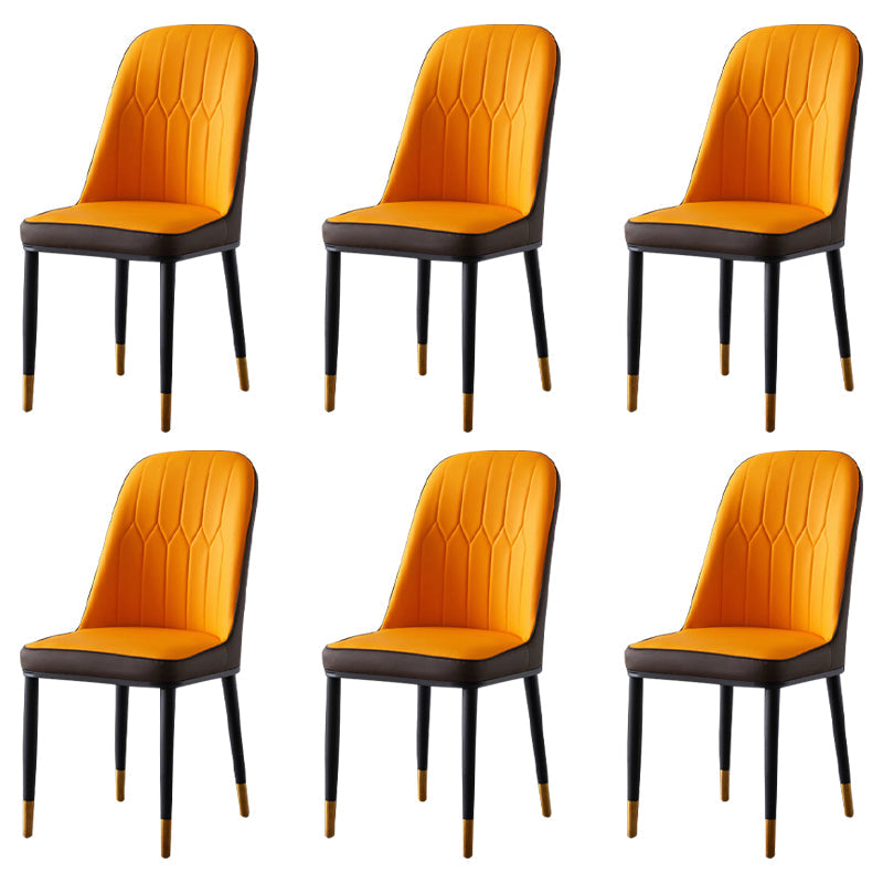 Glam Style Metal Dining Room Chairs Armless Parsons Leather Chair for Restaurant Yellow-Brown 6 Piece Set Brass Gold Clearhalo ' kitchen&dining_furn' 'Dining Chairs' 'Dining Tables & Seating' 'dining_chair' 'furn' 'furn_dining_chair' 'Furniture' 'furniture_dining_chair' 'Kitchen & Dining Furniture' 'kitchen' 3968288