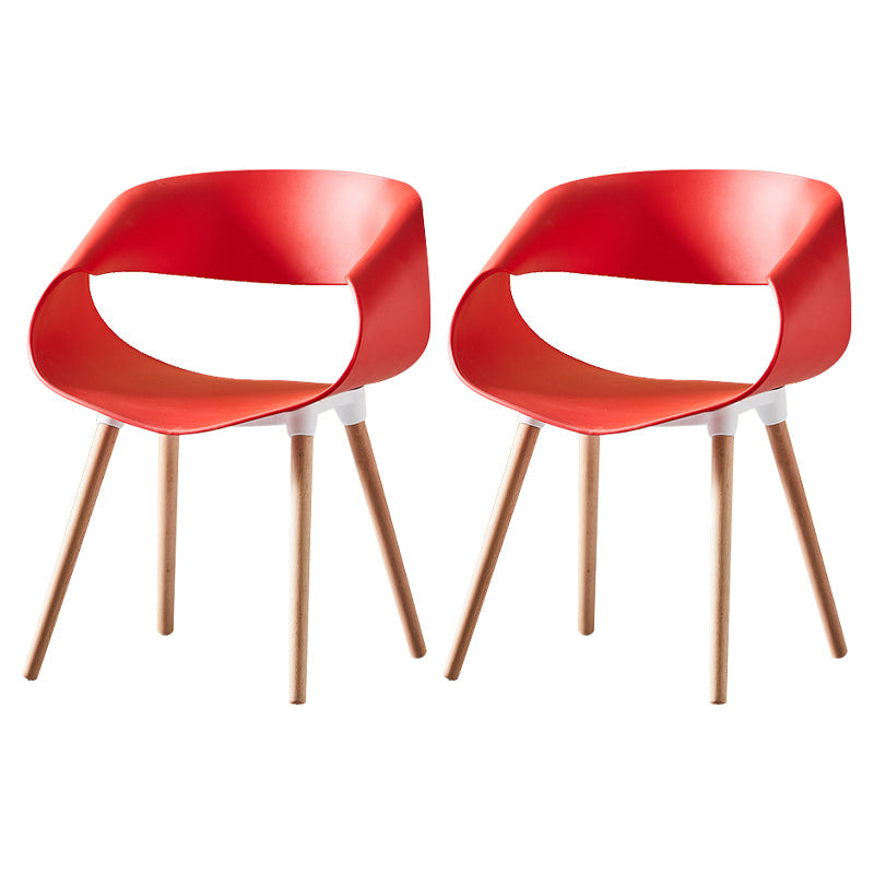 Scandinavian Armless Dining Chairs Eames Side Dining Chairs with Wood Legs Red Set of 2 Clearhalo ' kitchen&dining_furn' 'Dining Chairs' 'Dining Tables & Seating' 'dining_chair' 'Furniture' 'furniture_dining_chair' 'Kitchen & Dining Furniture' 'kitchen' 3968309