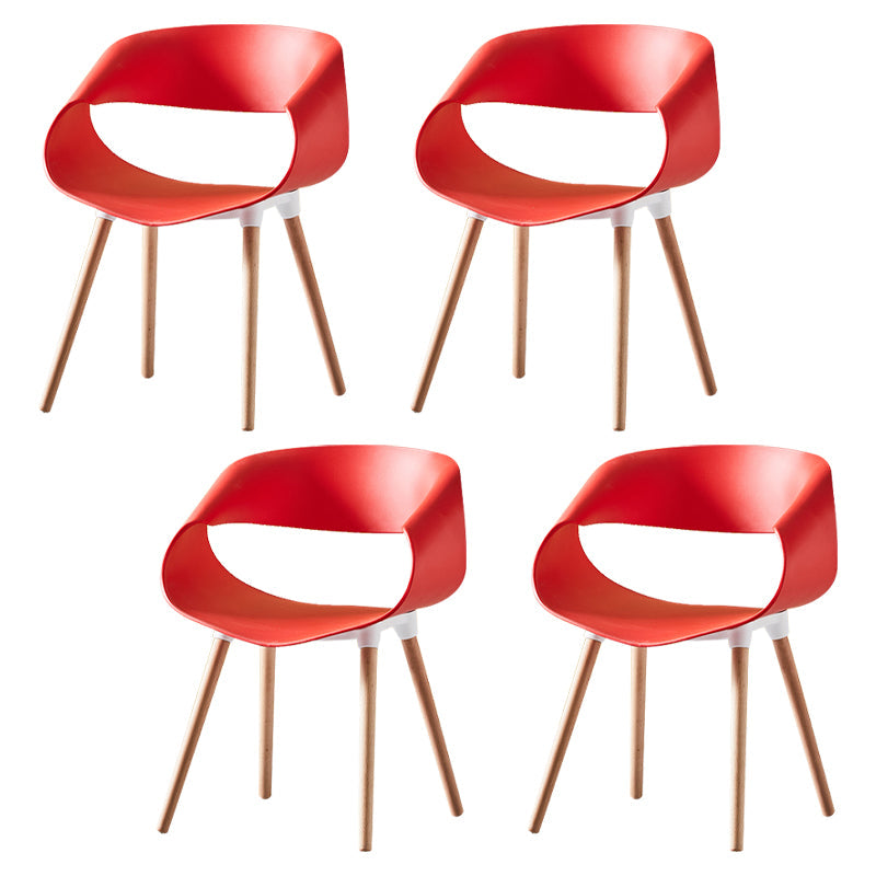 Scandinavian Armless Dining Chairs Eames Side Dining Chairs with Wood Legs Red Set of 4 Clearhalo ' kitchen&dining_furn' 'Dining Chairs' 'Dining Tables & Seating' 'dining_chair' 'Furniture' 'furniture_dining_chair' 'Kitchen & Dining Furniture' 'kitchen' 3968311