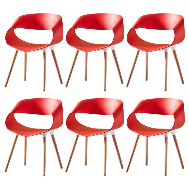 Scandinavian Armless Dining Chairs Eames Side Dining Chairs with Wood Legs Red Set of 6 Clearhalo ' kitchen&dining_furn' 'Dining Chairs' 'Dining Tables & Seating' 'dining_chair' 'Furniture' 'furniture_dining_chair' 'Kitchen & Dining Furniture' 'kitchen' 3968312