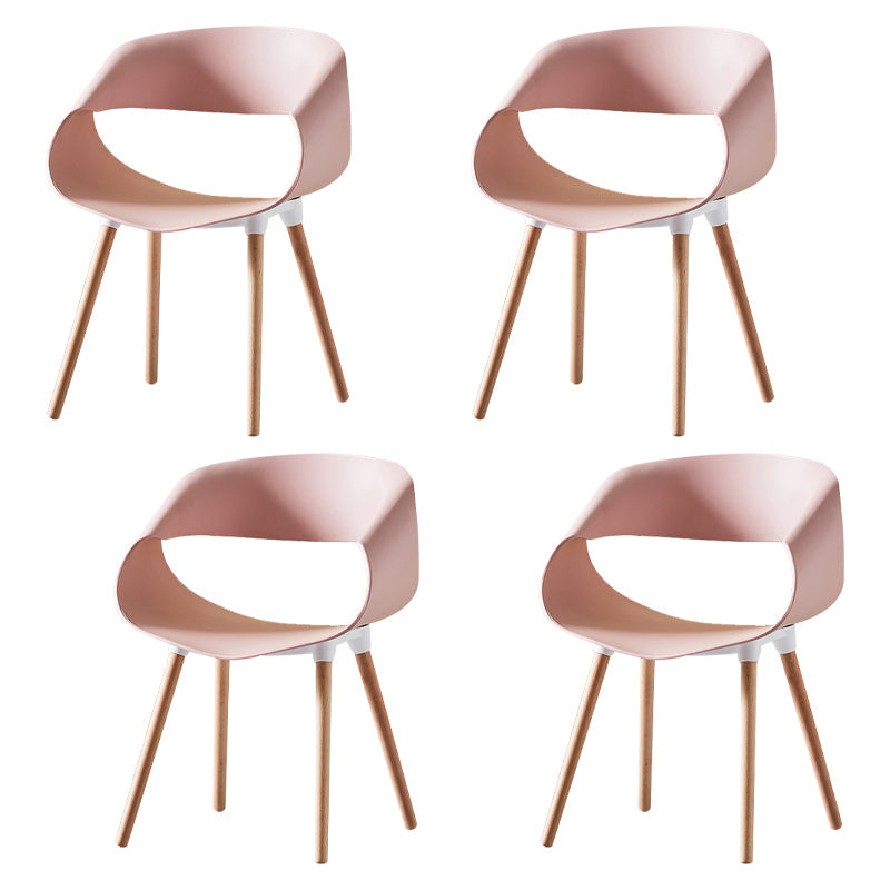 Scandinavian Armless Dining Chairs Eames Side Dining Chairs with Wood Legs Pink Set of 4 Clearhalo ' kitchen&dining_furn' 'Dining Chairs' 'Dining Tables & Seating' 'dining_chair' 'Furniture' 'furniture_dining_chair' 'Kitchen & Dining Furniture' 'kitchen' 3968315
