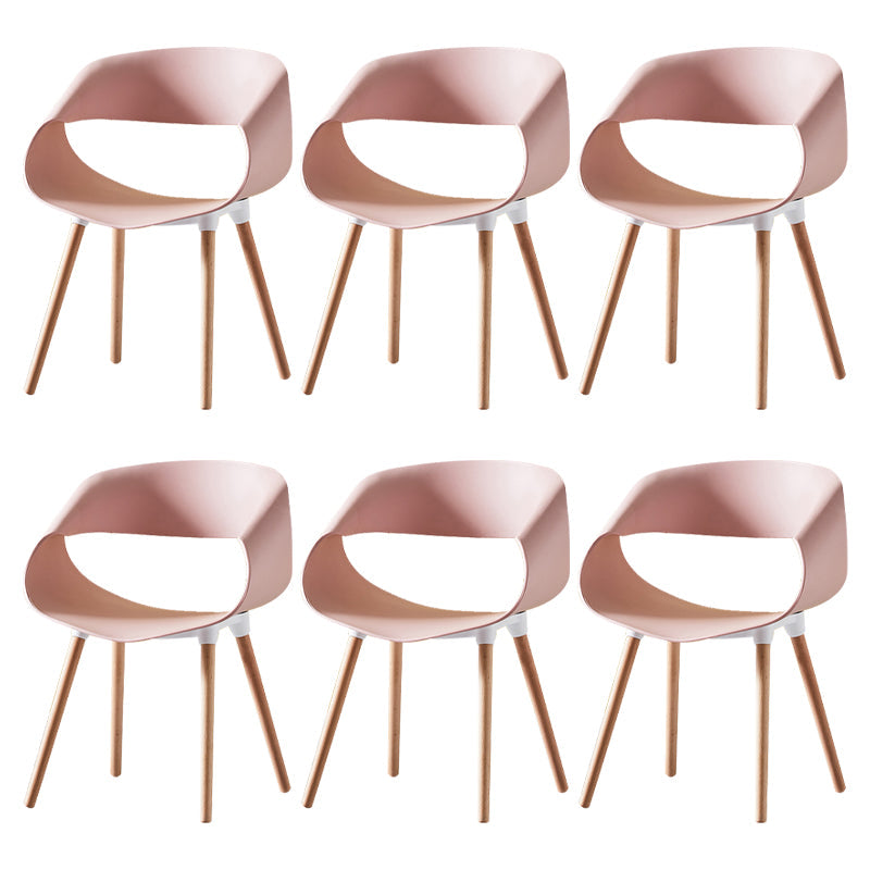 Scandinavian Armless Dining Chairs Eames Side Dining Chairs with Wood Legs Pink Set of 6 Clearhalo ' kitchen&dining_furn' 'Dining Chairs' 'Dining Tables & Seating' 'dining_chair' 'Furniture' 'furniture_dining_chair' 'Kitchen & Dining Furniture' 'kitchen' 3968316