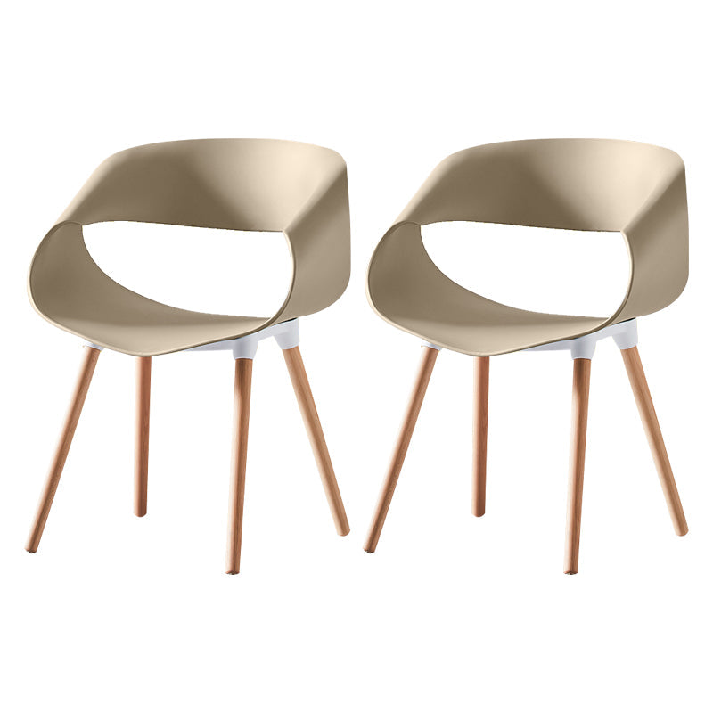 Scandinavian Armless Dining Chairs Eames Side Dining Chairs with Wood Legs Khaki Set of 2 Clearhalo ' kitchen&dining_furn' 'Dining Chairs' 'Dining Tables & Seating' 'dining_chair' 'Furniture' 'furniture_dining_chair' 'Kitchen & Dining Furniture' 'kitchen' 3968323