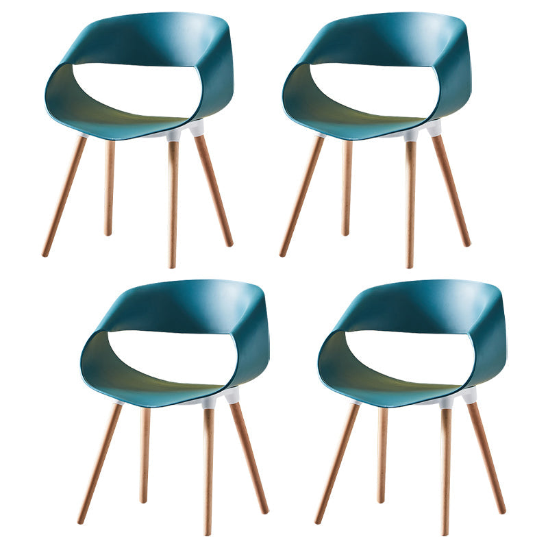Scandinavian Armless Dining Chairs Eames Side Dining Chairs with Wood Legs Peacock Blue Set of 4 Clearhalo ' kitchen&dining_furn' 'Dining Chairs' 'Dining Tables & Seating' 'dining_chair' 'Furniture' 'furniture_dining_chair' 'Kitchen & Dining Furniture' 'kitchen' 3968330