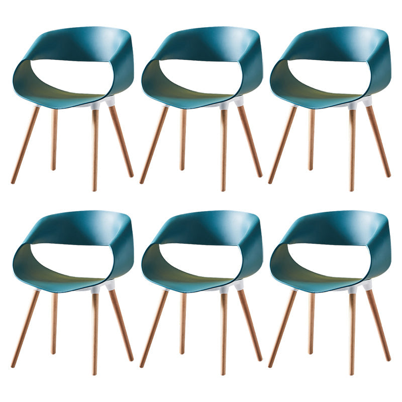 Scandinavian Armless Dining Chairs Eames Side Dining Chairs with Wood Legs Peacock Blue Set of 6 Clearhalo ' kitchen&dining_furn' 'Dining Chairs' 'Dining Tables & Seating' 'dining_chair' 'Furniture' 'furniture_dining_chair' 'Kitchen & Dining Furniture' 'kitchen' 3968331
