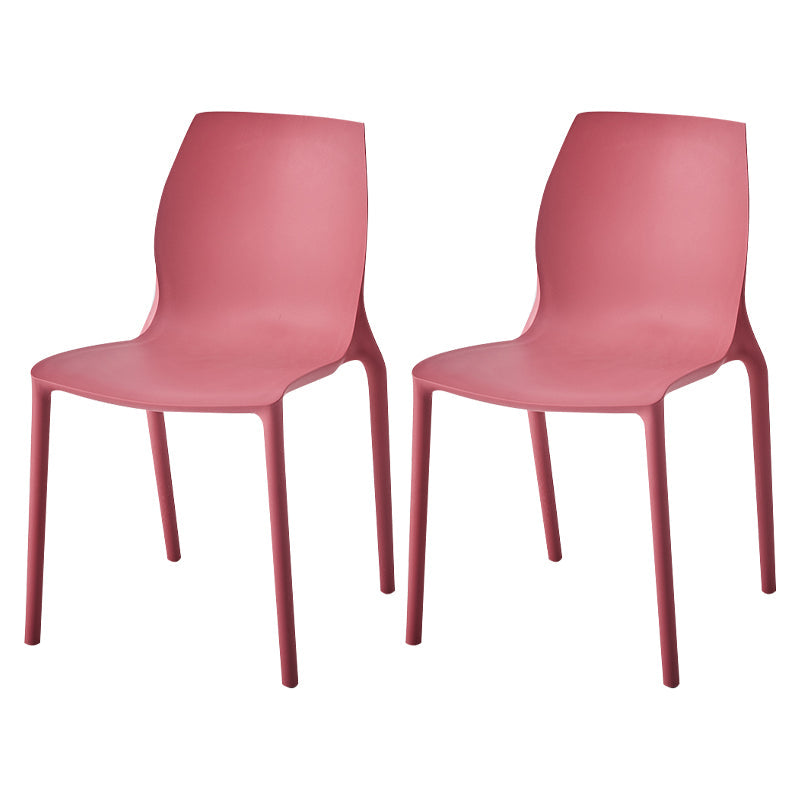 Stackable Plastic Dining Side Chair Scandinavian Solid Back Armless Dining Chairs Red 2 Piece Set Clearhalo ' kitchen&dining_furn' 'Dining Chairs' 'Dining Tables & Seating' 'dining_chair' 'furn' 'furn_dining_chair' 'Furniture' 'furniture_dining_chair' 'Kitchen & Dining Furniture' 'kitchen' 3968358