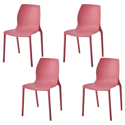 Stackable Plastic Dining Side Chair Scandinavian Solid Back Armless Dining Chairs Red 4 Piece Set Clearhalo ' kitchen&dining_furn' 'Dining Chairs' 'Dining Tables & Seating' 'dining_chair' 'furn' 'furn_dining_chair' 'Furniture' 'furniture_dining_chair' 'Kitchen & Dining Furniture' 'kitchen' 3968360