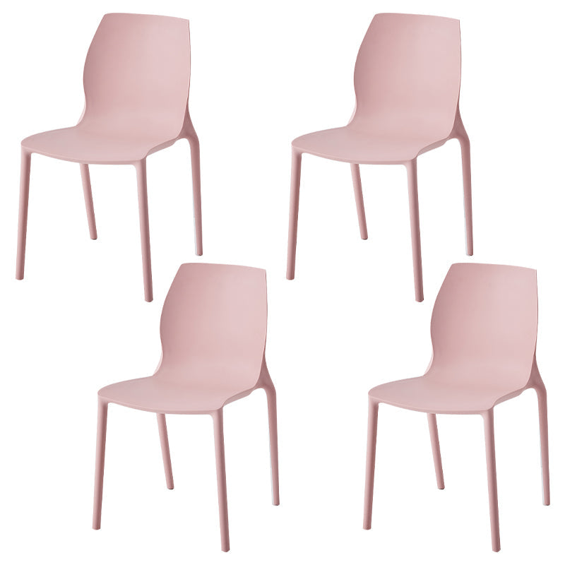 Stackable Plastic Dining Side Chair Scandinavian Solid Back Armless Dining Chairs Pink 4 Piece Set Clearhalo ' kitchen&dining_furn' 'Dining Chairs' 'Dining Tables & Seating' 'dining_chair' 'furn' 'furn_dining_chair' 'Furniture' 'furniture_dining_chair' 'Kitchen & Dining Furniture' 'kitchen' 3968363