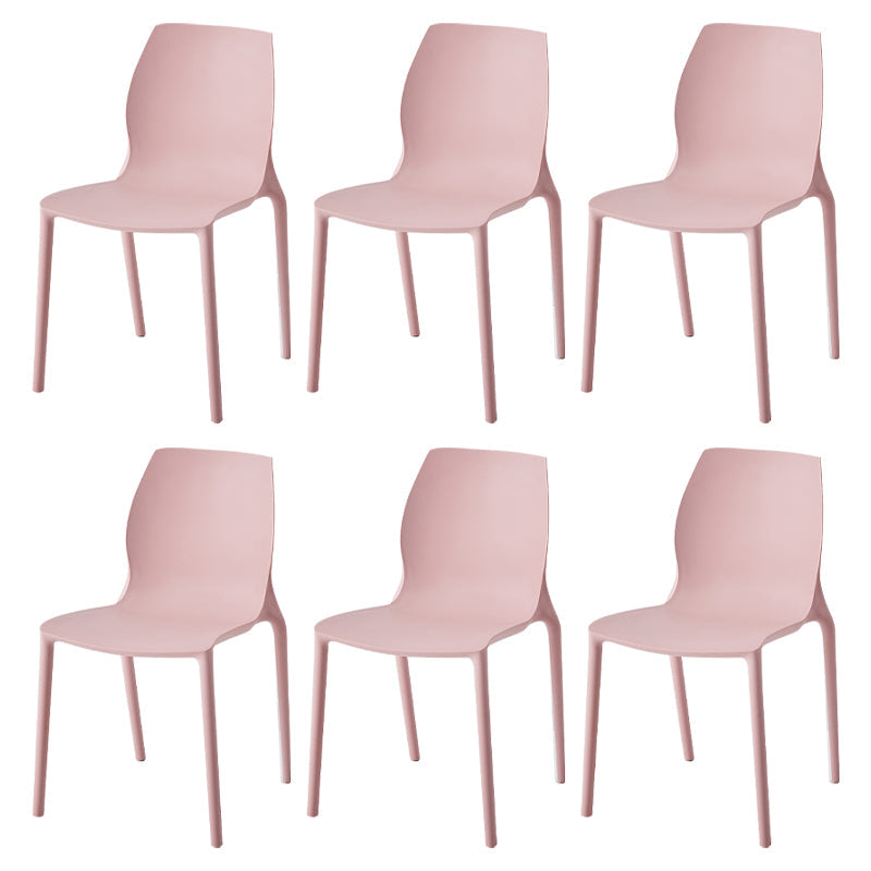 Stackable Plastic Dining Side Chair Scandinavian Solid Back Armless Dining Chairs Pink 6 Piece Set Clearhalo ' kitchen&dining_furn' 'Dining Chairs' 'Dining Tables & Seating' 'dining_chair' 'furn' 'furn_dining_chair' 'Furniture' 'furniture_dining_chair' 'Kitchen & Dining Furniture' 'kitchen' 3968364